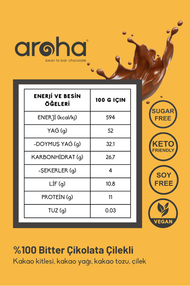 Sugar-Free Strawberry 100% Dark Chocolate - Ketogenic Chocolate | Aroha