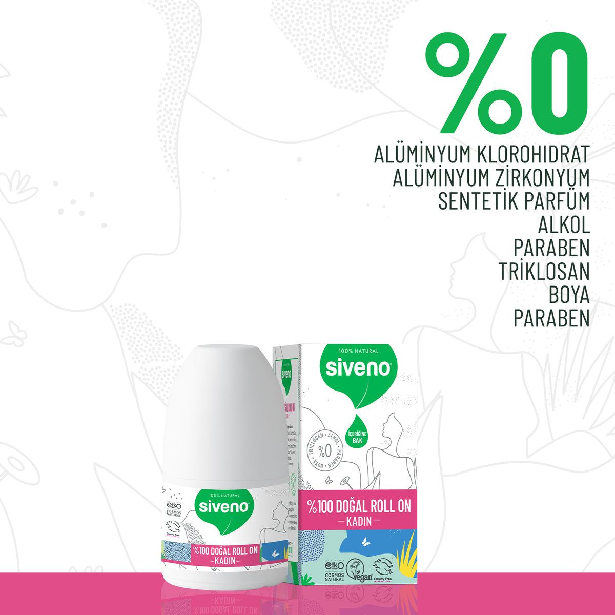 Natural 100% Women's Roll-On Deodorant Prevents Sweat Odor and Does Not Leave Stains Herbal Roll-On 50ml x2 | SIVENO
