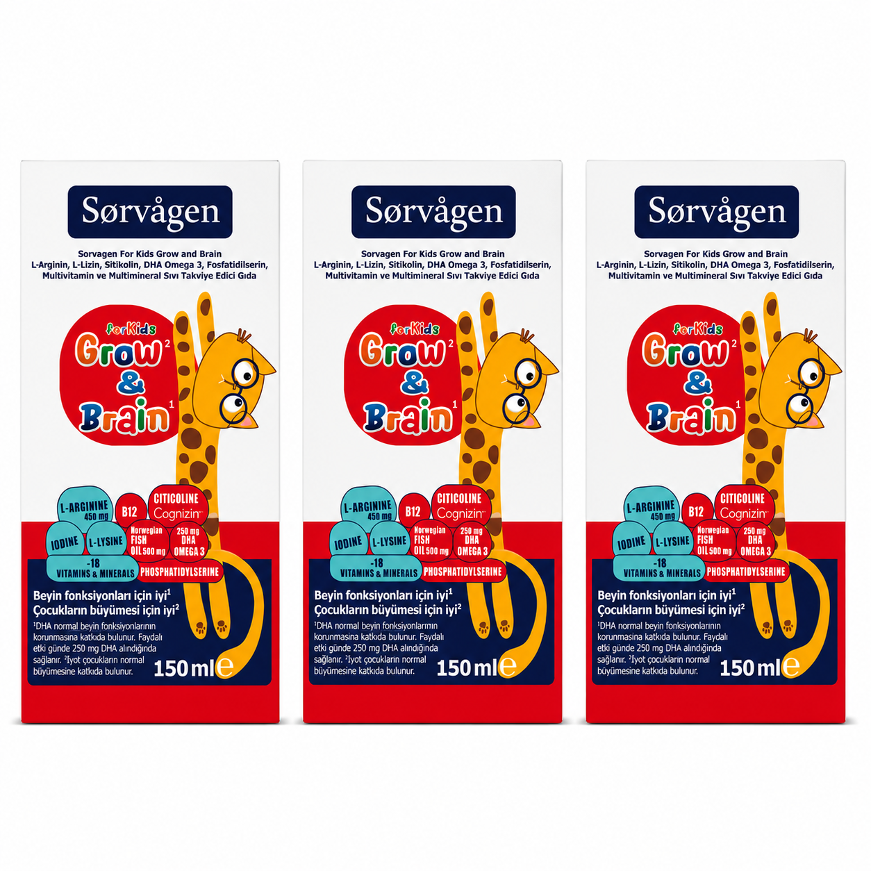 Sorvagen Grow & Brain For Kids Liquid 150 ML X 3
