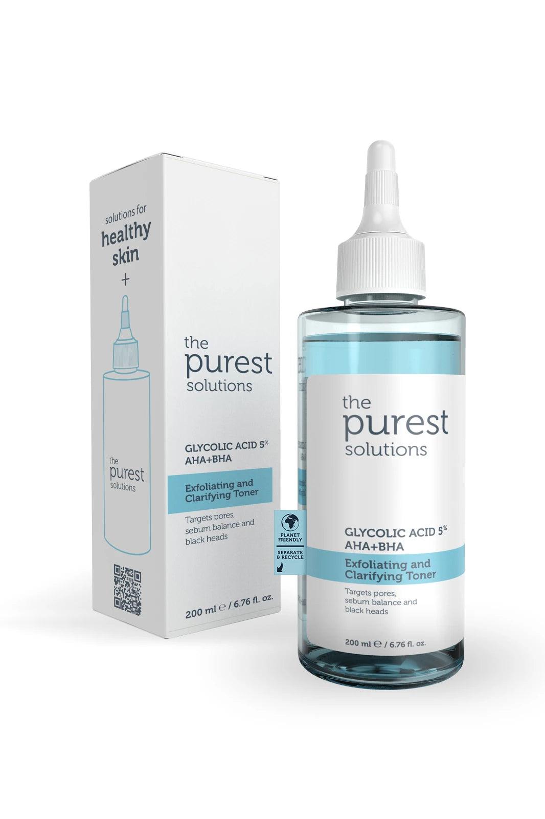 Exfoliating and Clarifying Toner Glycolic Acid 5% AHA+BHA Revitalizing And Pore Tightening (200 ML) - The Purest Solutions - Lujain Beauty