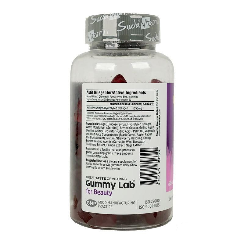 Gummy Lab For Beauty Hydrolyzed Collagen Peptides 60 Chewable Strawberry