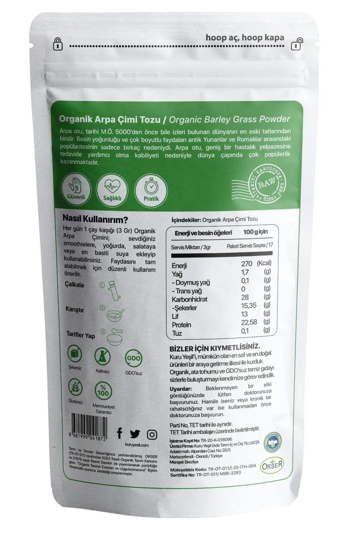 Kuru Yesil Organic Barley Grass Powder 50 gr | Barley Grass | Immune System - Lujain Beauty
