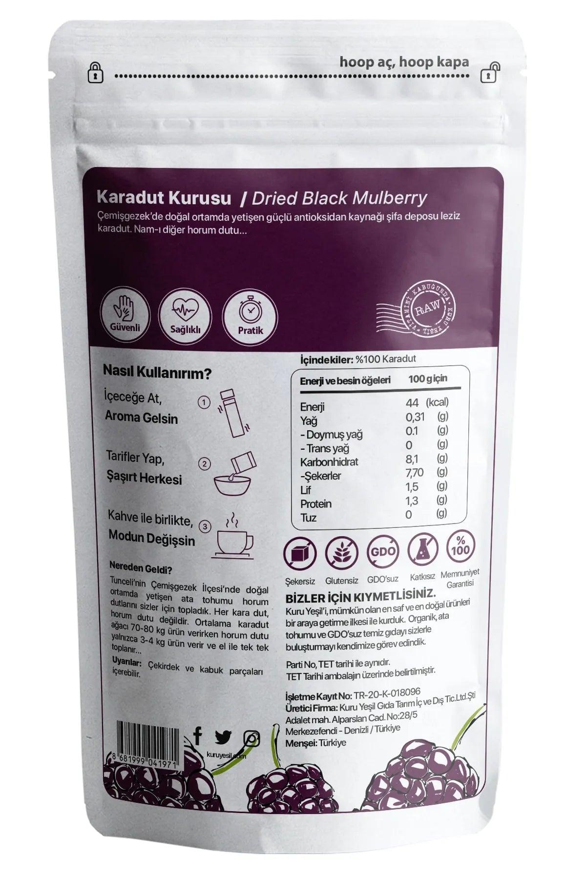 Kuru Yesil Organic Dried Black Mulberry 150gr Local Fruit No Sugar Added - Lujain Beauty
