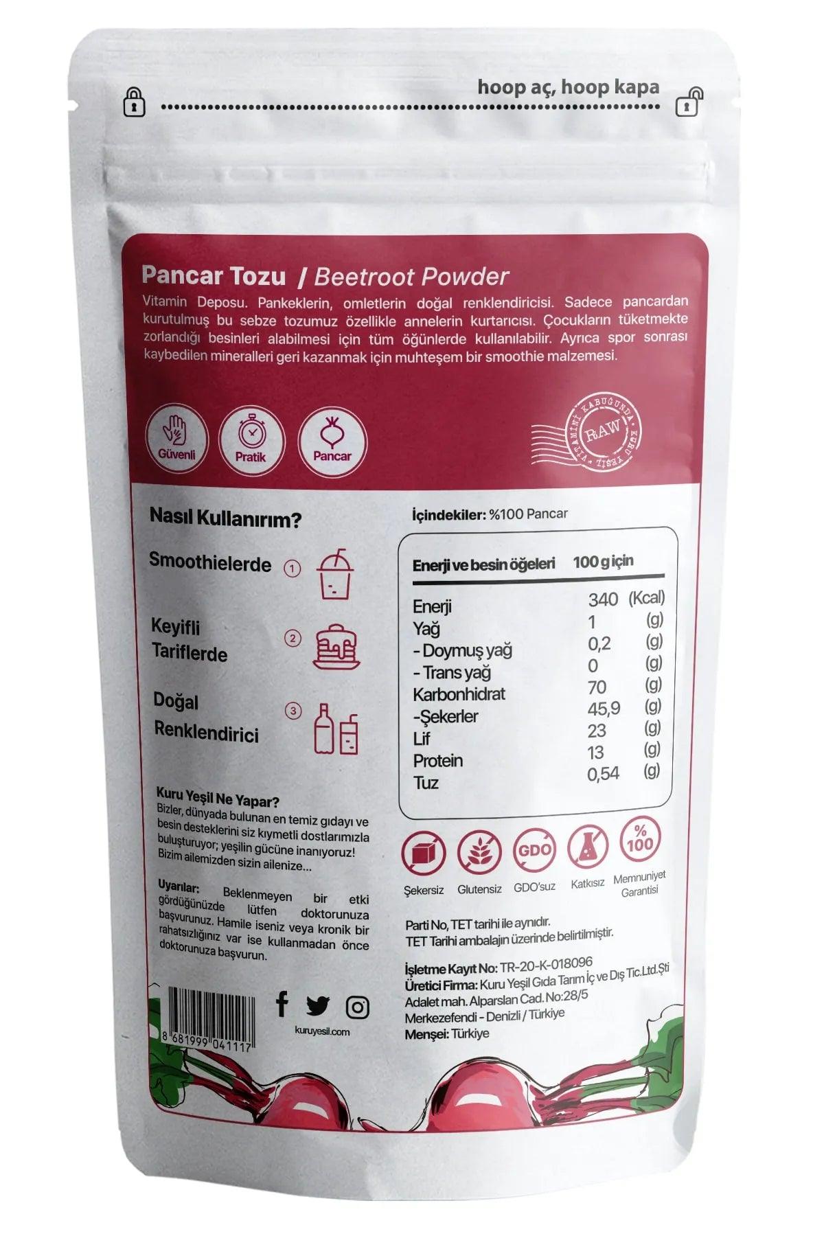 Kuru Yesil Organic Red Beet Powder 100 G Beet Root Powder Natural Nitric Oxide Booster - Lujain Beauty