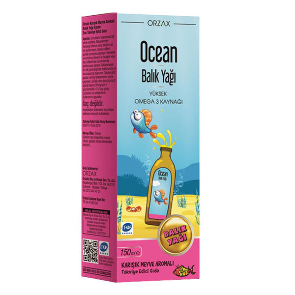 Orzax Ocean Omega-3 Fish Oil Syrup Mixed Fruit Flavored 150 ML - Lujain Beauty