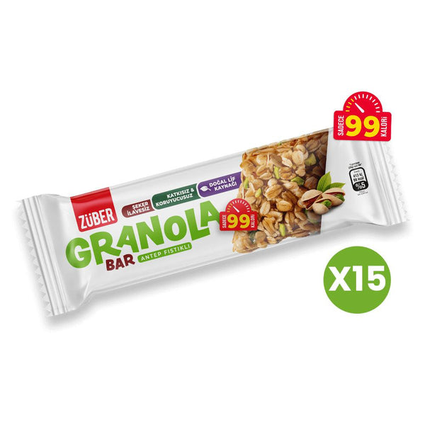 Zuber Pistachio Granola Bar 25g Crispy Natural Delicious Snack 99 kcal X 15 Pieces - Lujain Beauty
