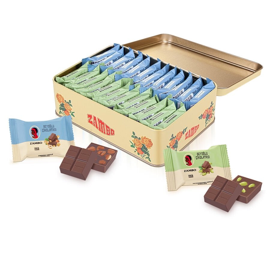 Zambo Nostalgic Tin Milk Chocolate with Hazelnuts and Pistachios 480g