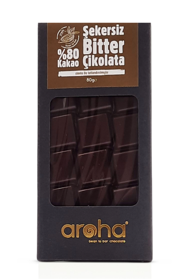 Sugar-Free, Gluten-Free Vegan Stevia 80% Dark Chocolate (Ketogenic and Diabetic Chocolate) | Aroha