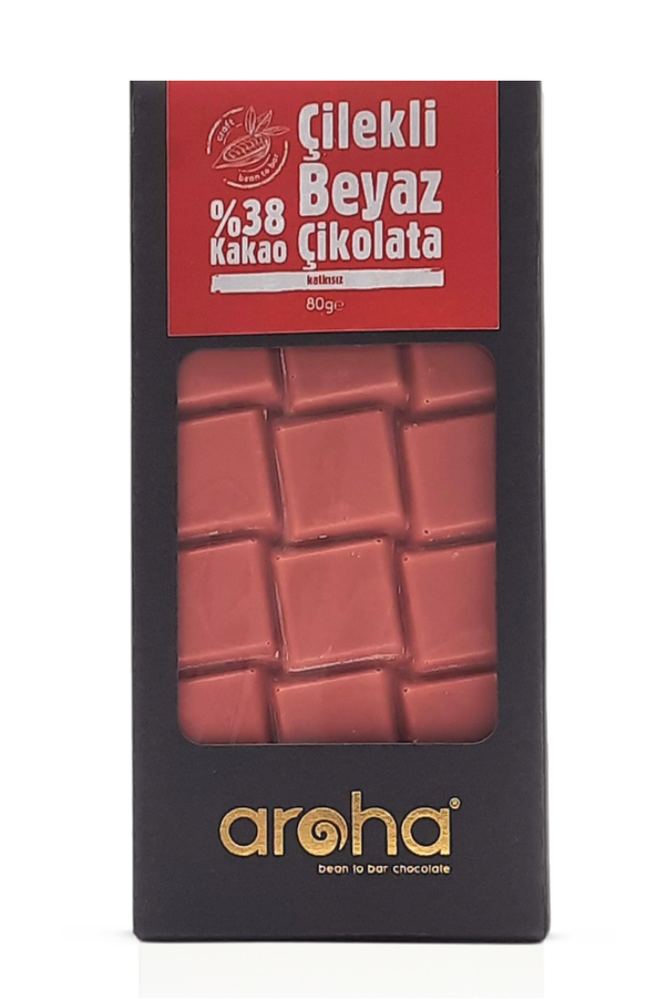 Cacao 38% Strawberry White Chocolate. 80 gr Additive-Free, Colorant-Free Fruit Chocolate | Aroha