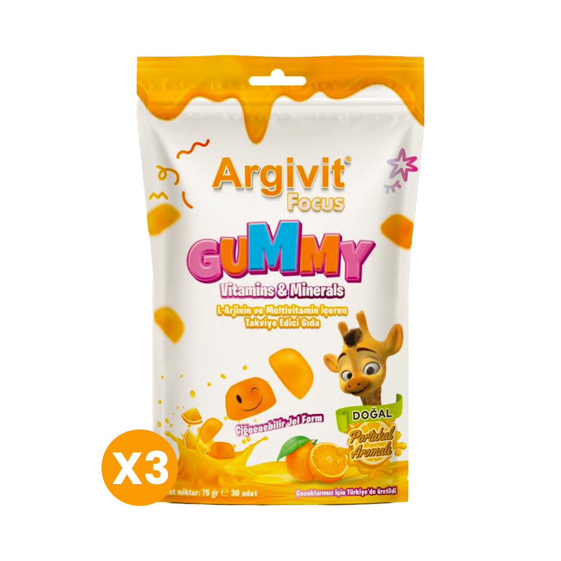 Argivit Focus Gummy Food Supplement Chewable Form 30 Pieces X3 Pack