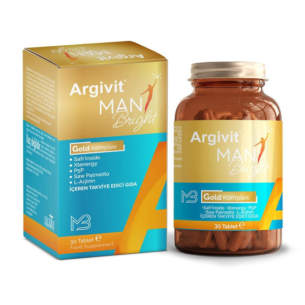Argivit Man Bright Gold Complex Food Supplement containing Safrinside, Xtenergy, P5P, Saw Palmetto, L-Arginine 30 Tablets