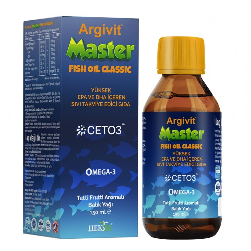 Argivit Master Fish Oil High Omega-3 (3000mg) Fish Oil 150 ml - Tutti Frutti Flavored Containing High EPA and DHA