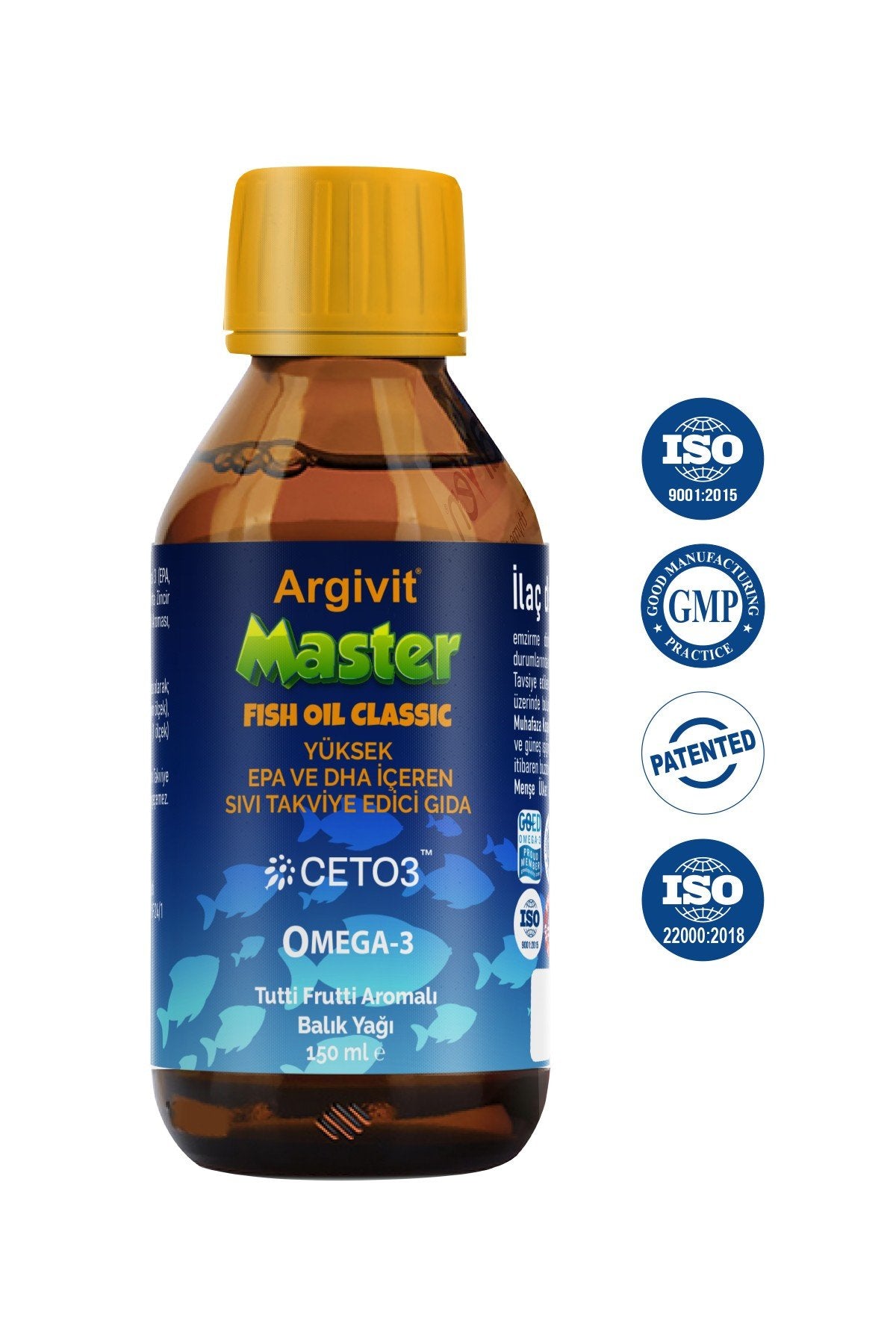 Argivit Master Fish Oil High Omega-3 (3000mg) Fish Oil 150 ml - Tutti Frutti Flavored Containing High EPA and DHA