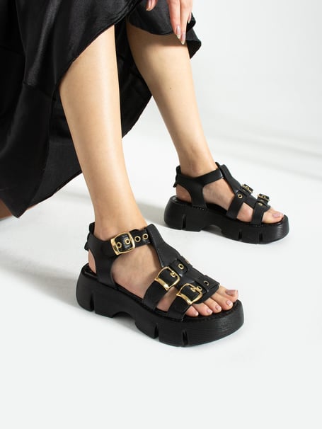 Black Buckle Detail Women's Sandals | Lujain Fashion