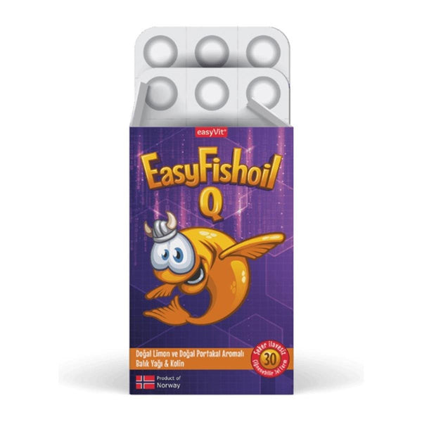 Easy Fish Oil Q Omega-3 + Choline, Vitamins B6, B12, Folic Acid Chewable Gel 30 Tablets | Easyvit