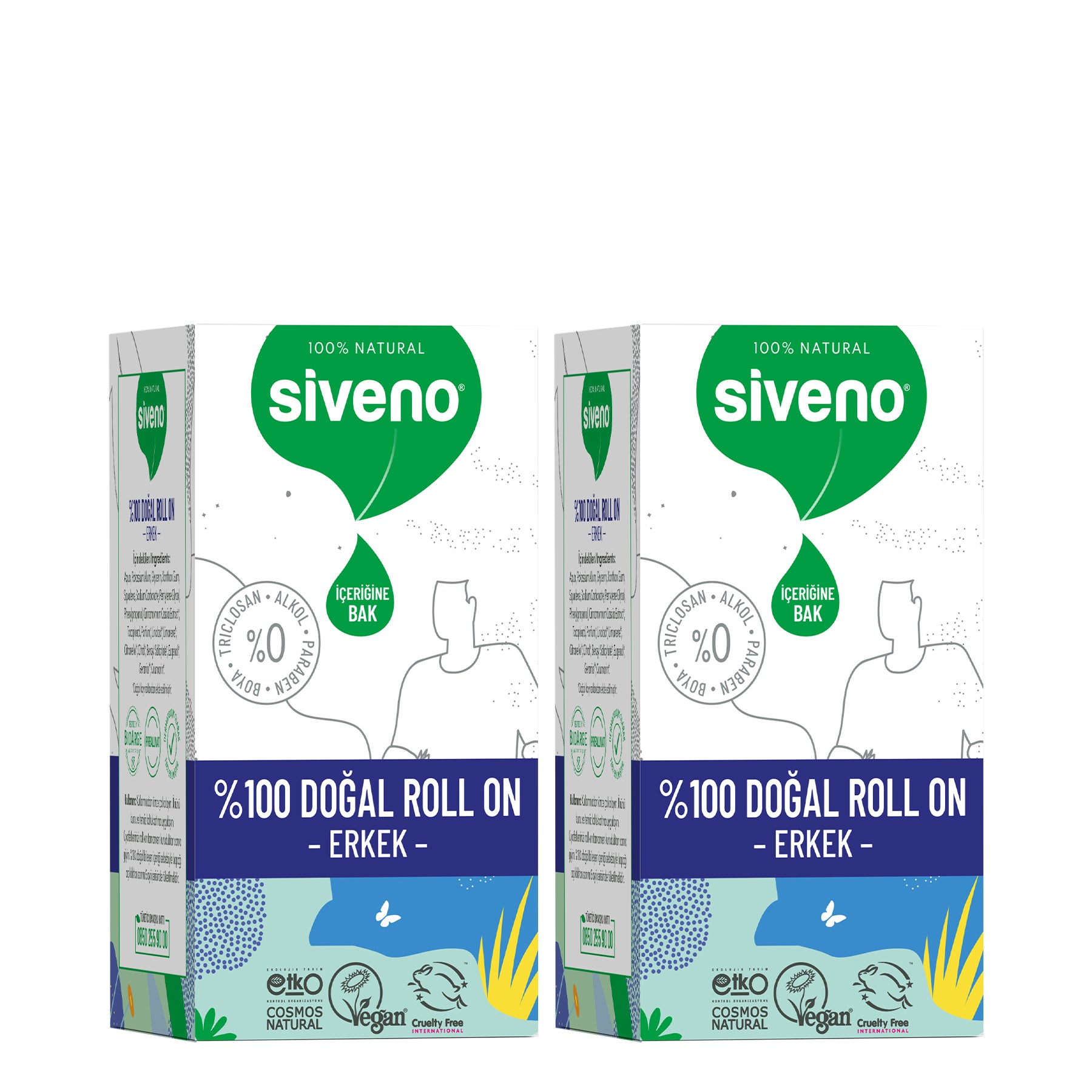 Natural Men's Roll-On Deodorant Prevents Sweat Odor and Does Not Leave Stains Herbal Men's Deodorant 50ml x2