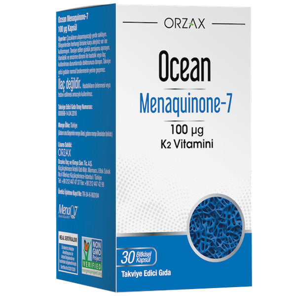 Orzax Ocean Menaquinone-MK-7 100 mcg Vitamin K2 30 Capsules