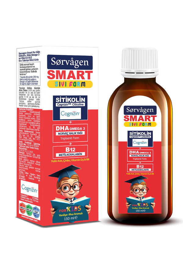 Sorvagen Smart Kids Liquid Form Citicoline DHA Omega 3 Norwegian Fish Oil and B12