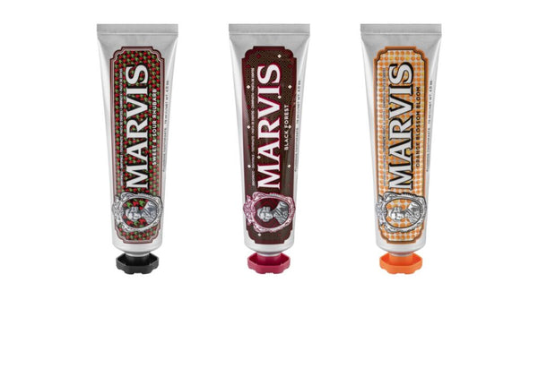 Marvis BLENDED COLLECTION Toothpaste 85 ml X 3 Sweet and Sour Rhubarb, Black Forest, and Orange Blossom Bloom