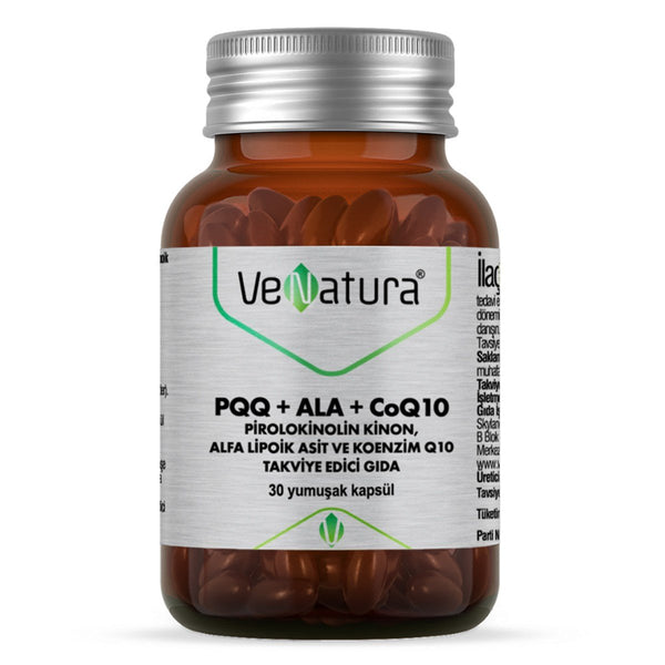 VeNatura PQQ + ALA + CoQ10 Pyrroloquinoline Quinone, Alpha Lipoic Acid and Coenzyme Q10 30 Soft Capsules