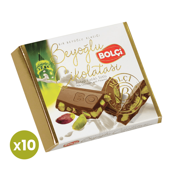 Beyoğlu Chocolate with Pistachio and Milk 90 gr | Bolci X 10 Pieces - Lujain Beauty