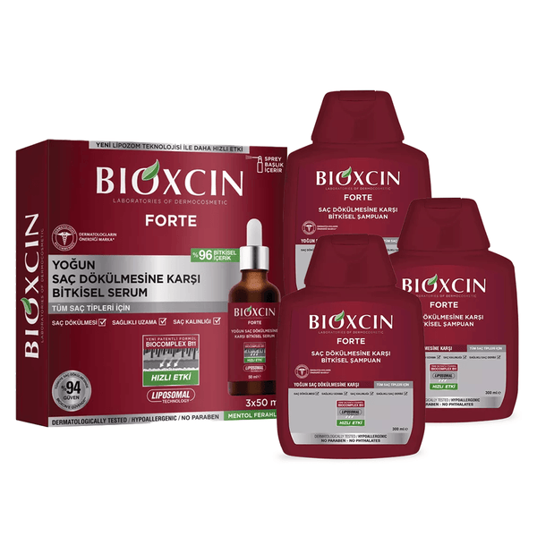 Bioxcin Forte Nourishing Serum X3 + Bioxcin Forte Shampoo X3 - Lujain Beauty