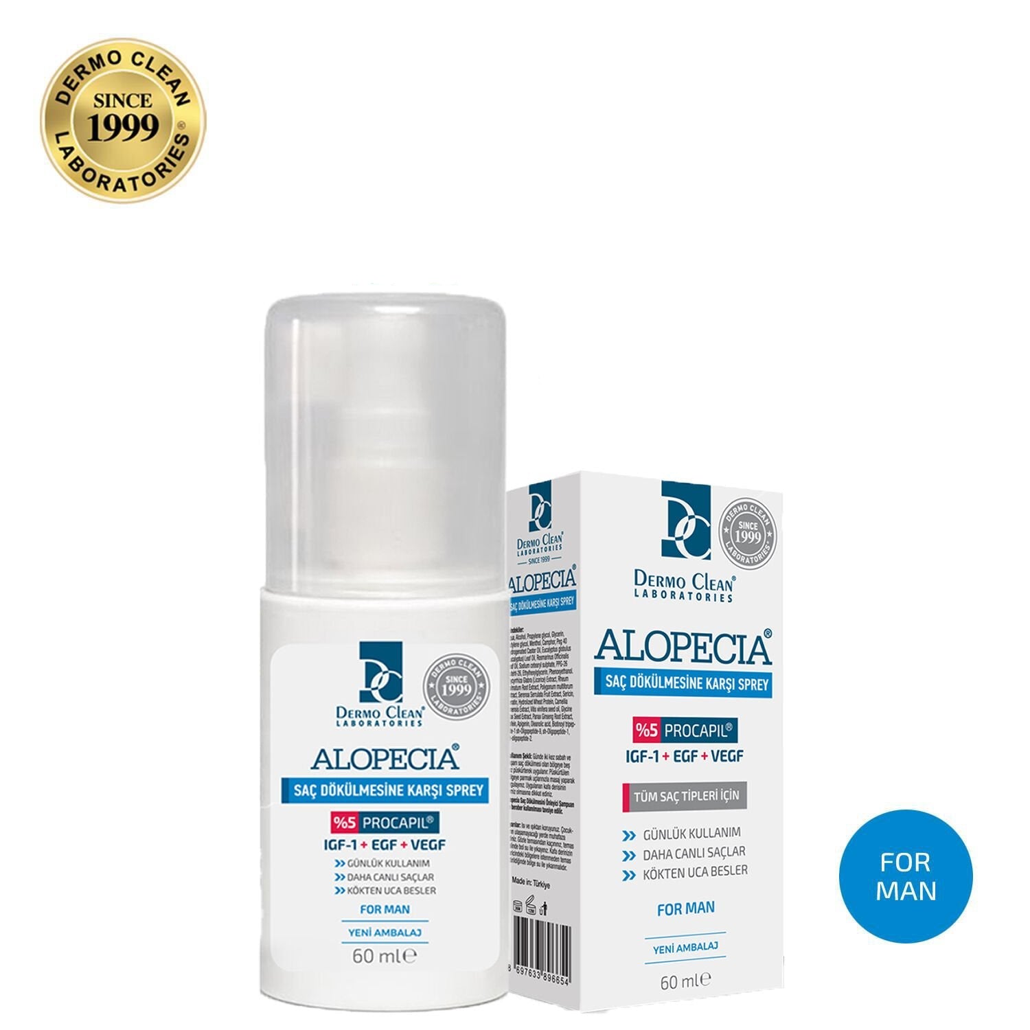 Alopecia For Men Anti Hair Loss Herbal Serum Dermal Spray 60 ml - 5% Procapil and IGF