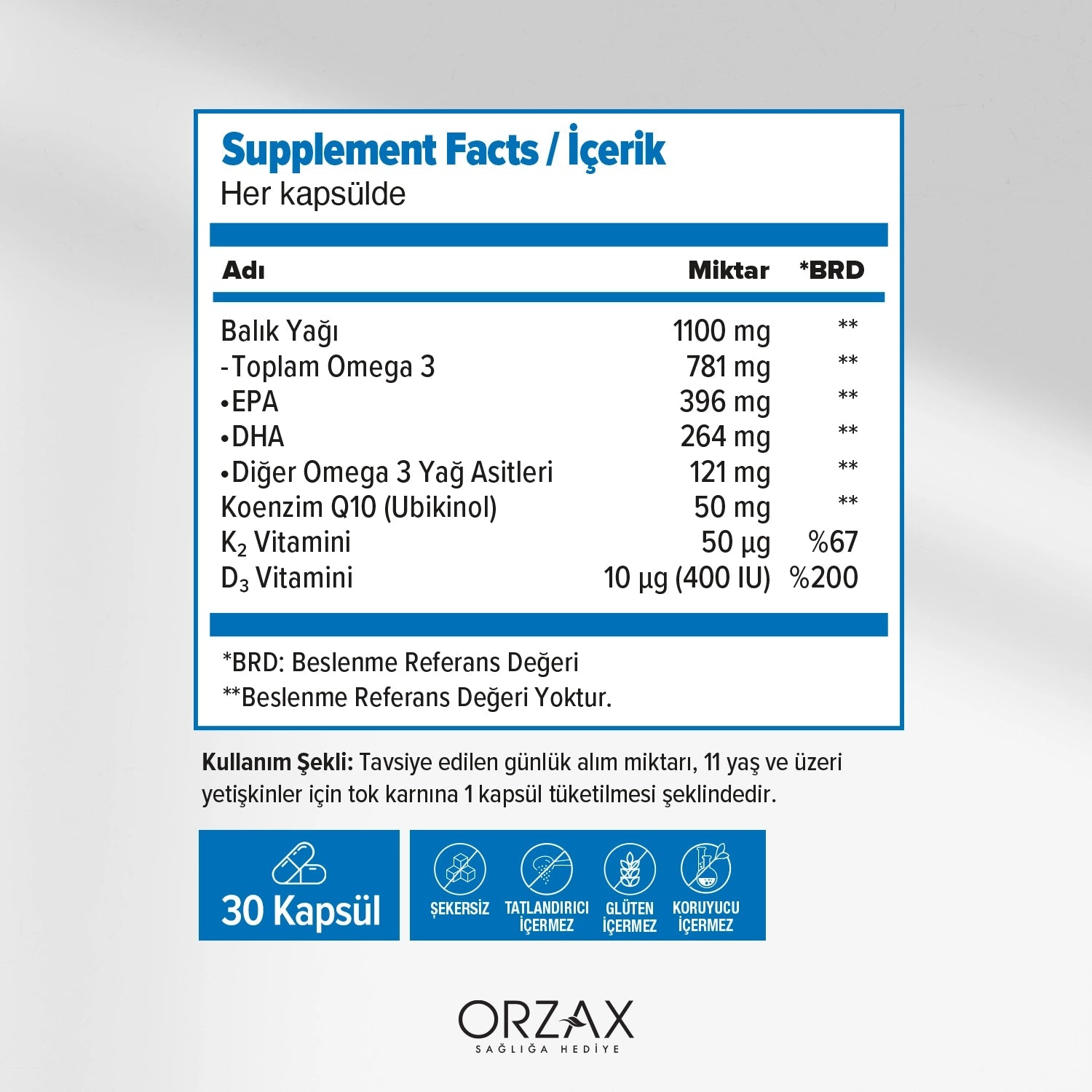 Orzax Ocean Pulse – Omega 3, D3, K2 & CoQ10 (Ubiquinol) | 30 Softgel Capsules