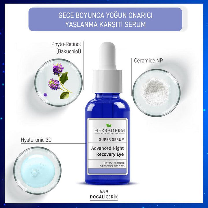 Herbaderm Super Serum Firming, Anti-Wrinkle, Brightening Intensive Repair, Anti-Aging Eye Contour Night Serum 20 ml - Lujain Beauty