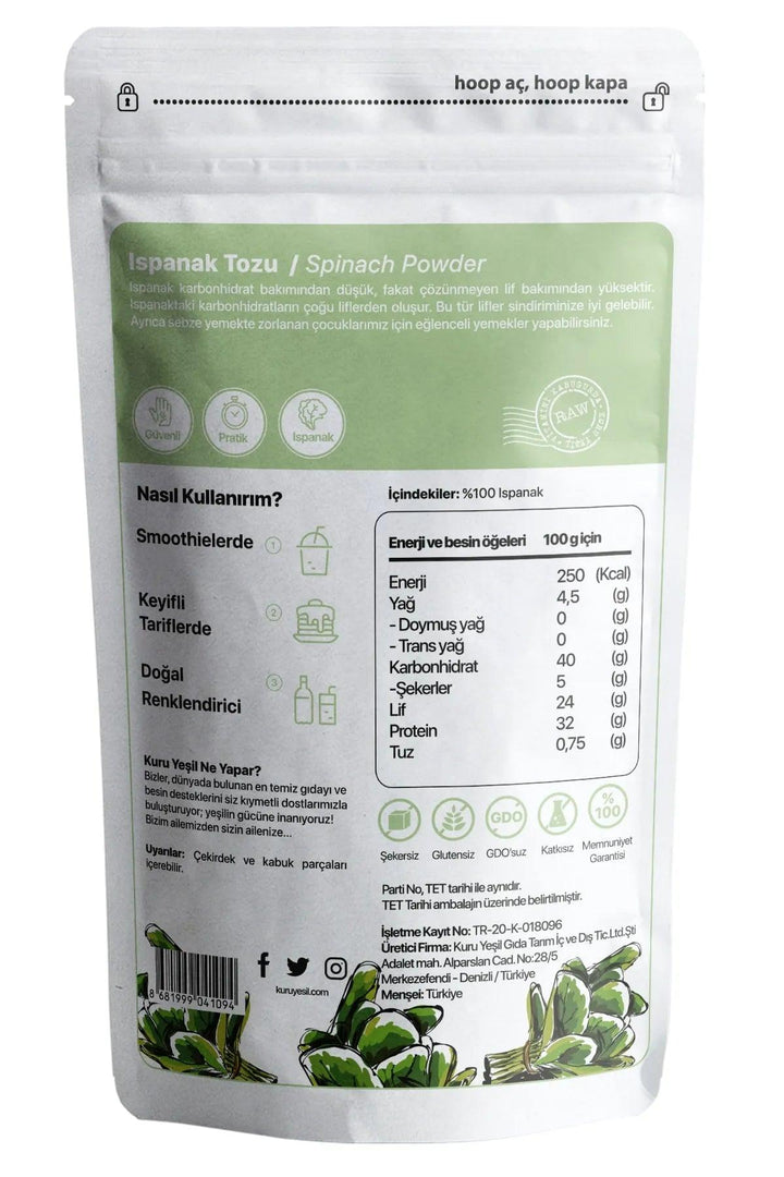 Kuru Yesil Organic Spinach Powder 100 gr - Lujain Beauty