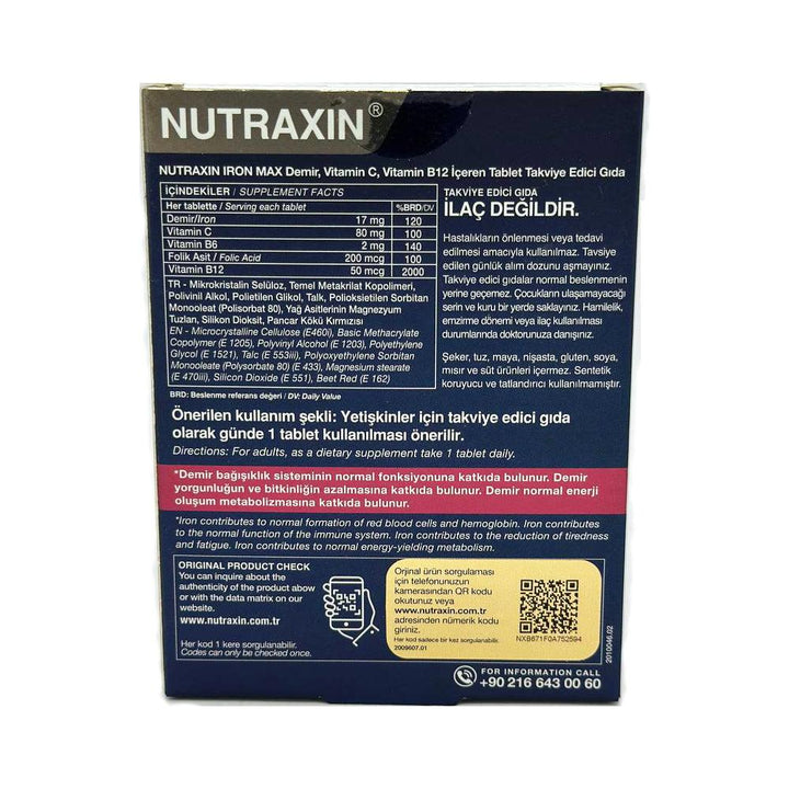 Nutraxin Vitals Iron Max 30 Tablets - Lujain Beauty