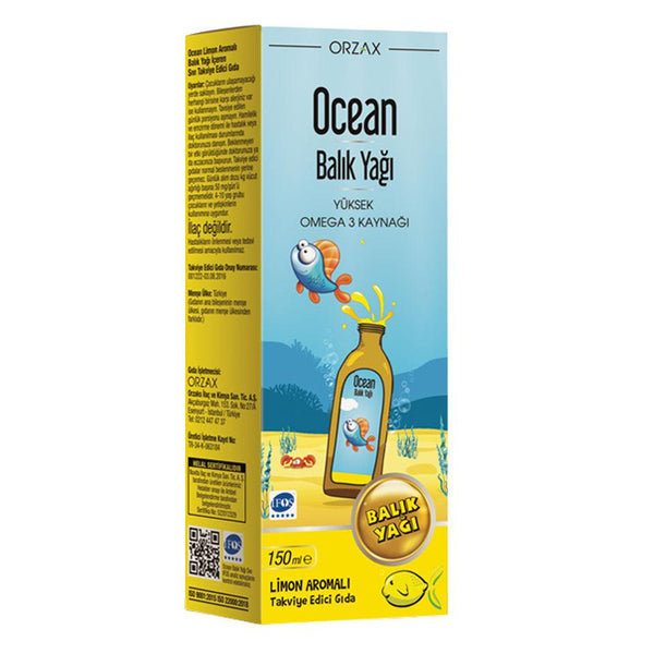 Orzax Ocean Omega-3 Fish Oil Syrup Lemon Flavored 150 ML - Lujain Beauty