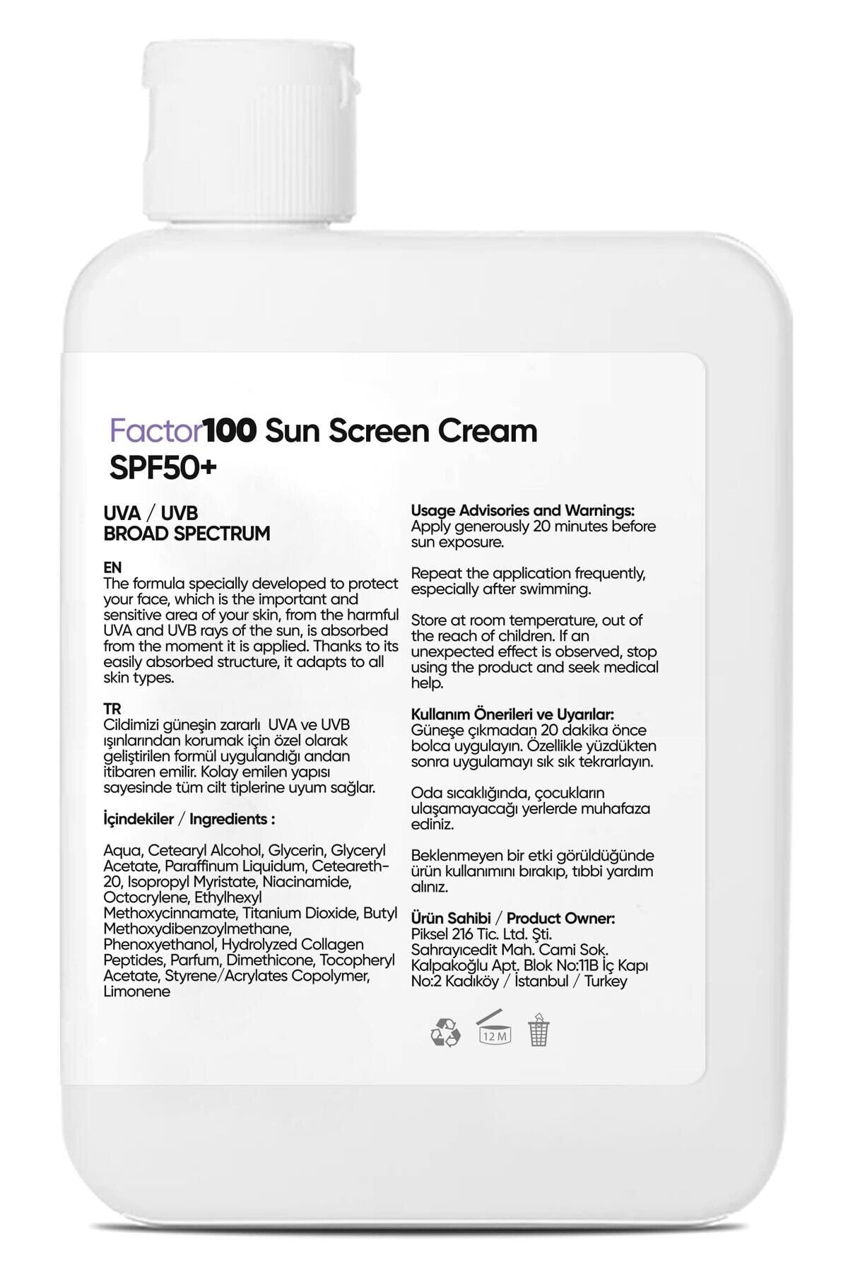 Factor100 Collagen Sunscreen Ultra Moisturizing Anti-Blemish High Protection Spf50+ 100ml