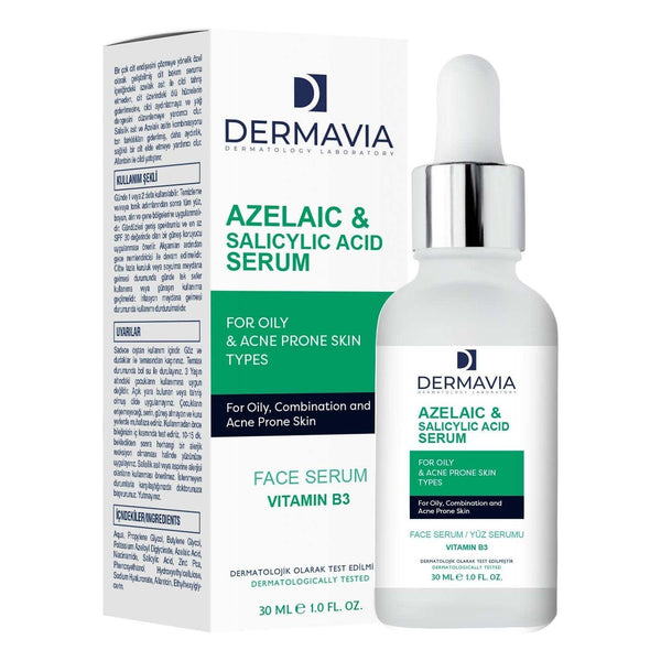 Dermavia Azelaic & Salcylic Acid Serum Face Serum For Oily Acne Prone Skin Types 30 ml - Lujain Beauty