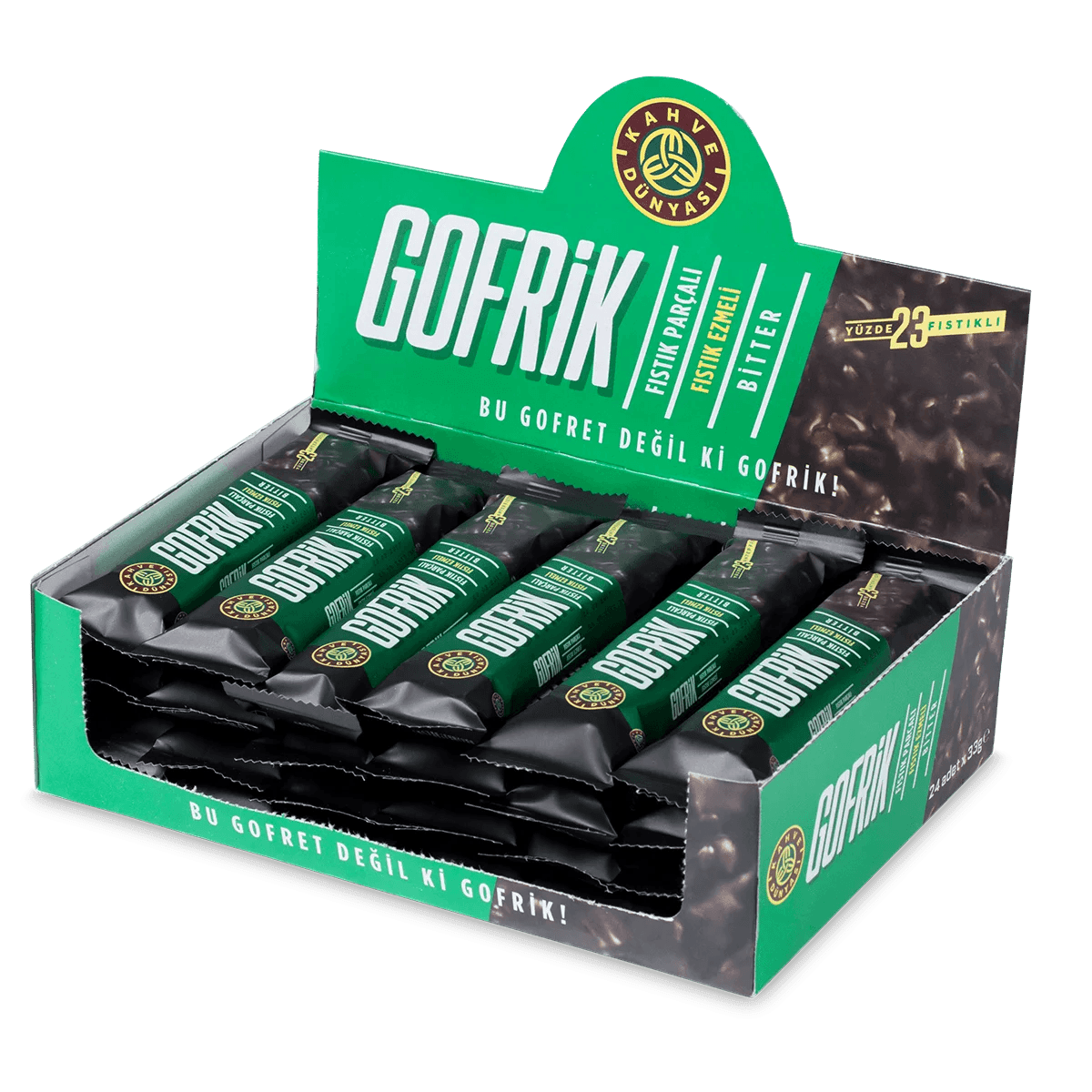 Kahve Dunyasi 1 Box of Gofrik Dark Chocolate with Pistachio, 24 Pieces - Lujain Beauty