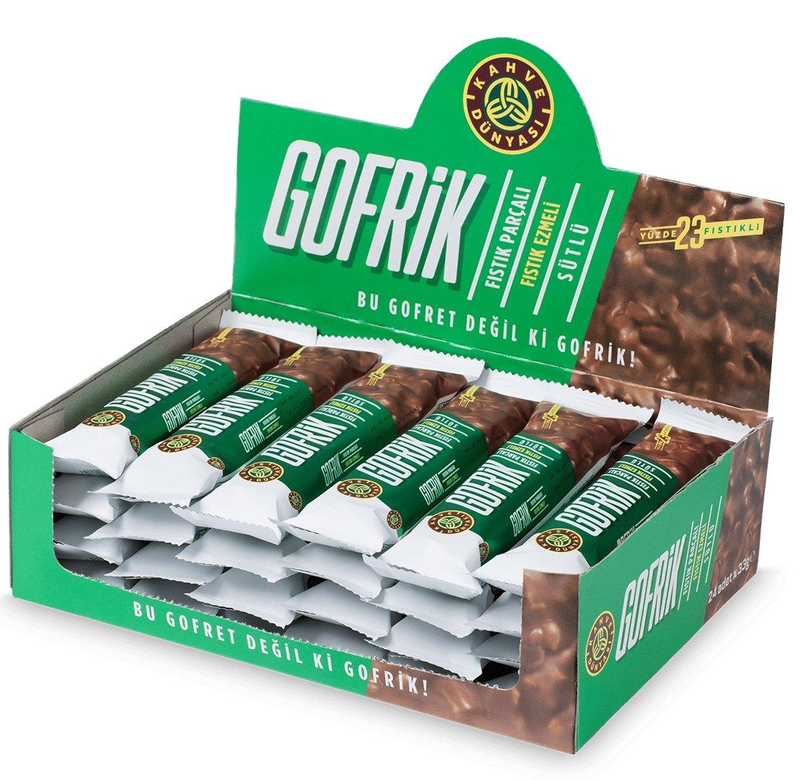 Kahve Dunyasi 1 Box of Gofrik Milk Chocolate with Pistachio, 24 Pieces - Lujain Beauty