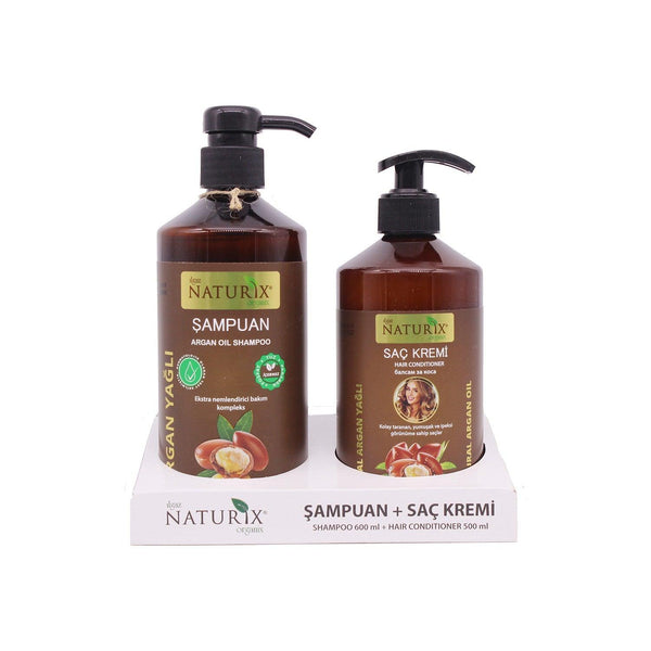 Naturix Salt-Free Shampoo 2-pack Natural Argan Oil Shampoo 600 ml Hair Care Shampoo + 500 ml Argan Oil Conditioner - Lujain Beauty