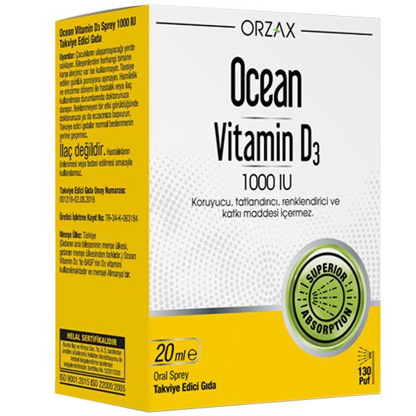 Orzax Ocean Vitamin D3 1000 IU 20 ml Spray / 130 doses - Lujain Beauty
