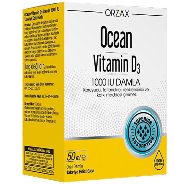 Orzax Ocean Vitamin D3 1000 IU 50 ml Spray / 1000 doses - Lujain Beauty