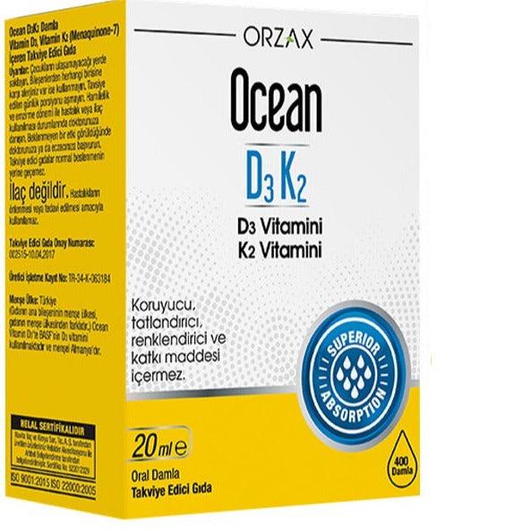 Orzax Ocean Vitamin D3 K2 20 ml Drops / 400 doses - Lujain Beauty