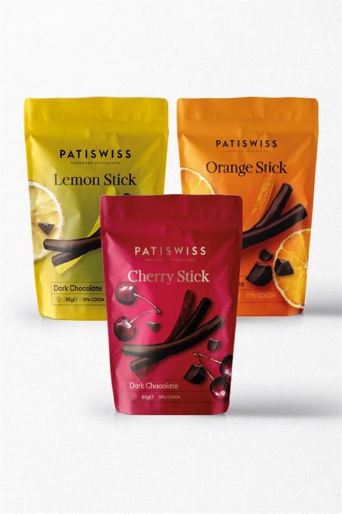 Patiswiss Dark Chocolate Covered Orange, Lemon and Cherry Sticks 80g X3 Pieces - Lujain Beauty