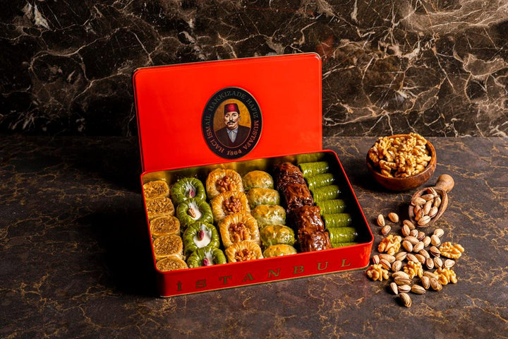 Premium Pistachio-Walnut Baklava Assortment (M Metal Box) 1,300 gr - Lujain Beauty